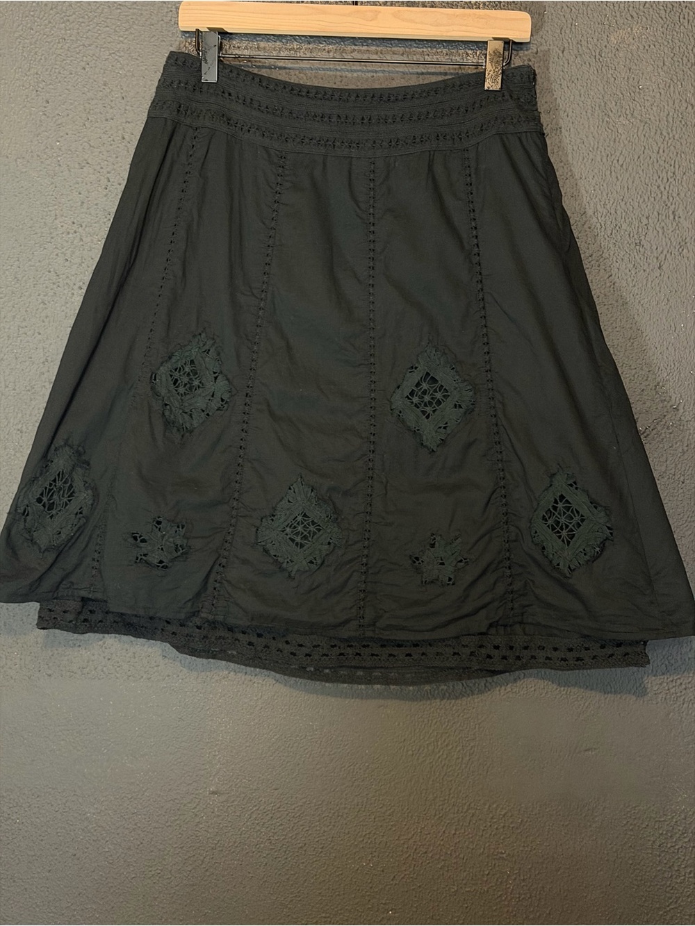 Apt. 9 Black A-Line Skirt with Crochet Panels